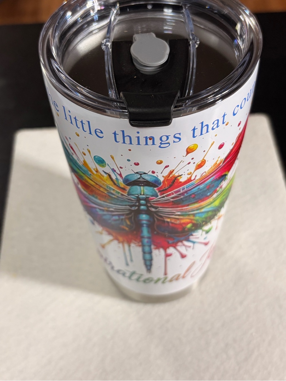 Inspirational Joys with Dragonfly Travel Tumbler with Clear Lid